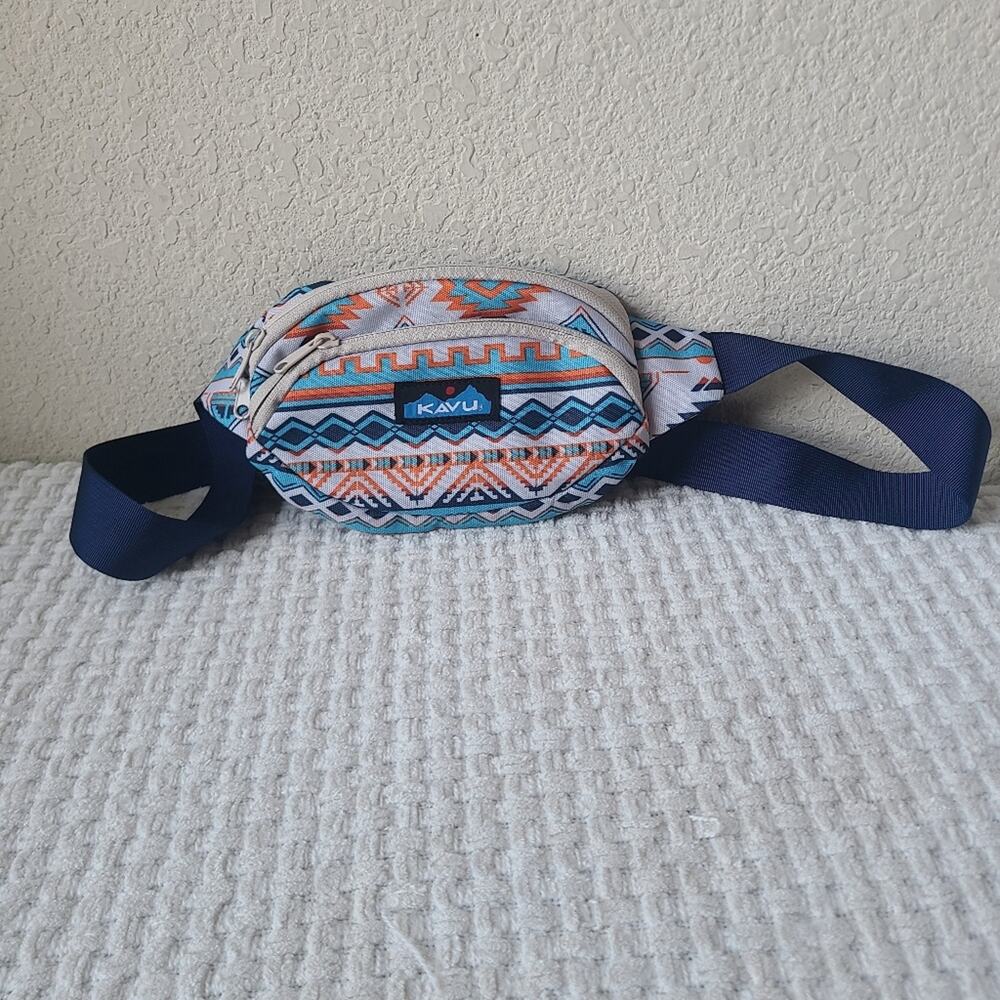 Kavu Geometric Print Belt Bag Blue and Orange